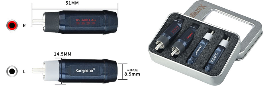 XANGSANE XS-6001AU Connecteurs RCA Cuivre Pur Plaqué Argent Ø8.5mm (Set x4)